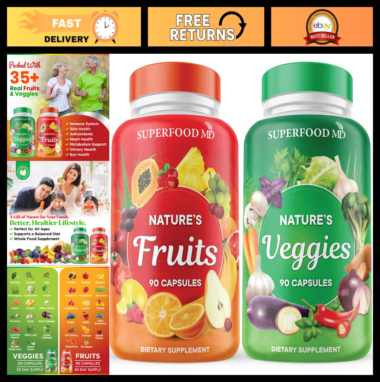 Natural Superfood Fruits & Veggies Supplement – Whole Food, Beta Carotene, Soy F