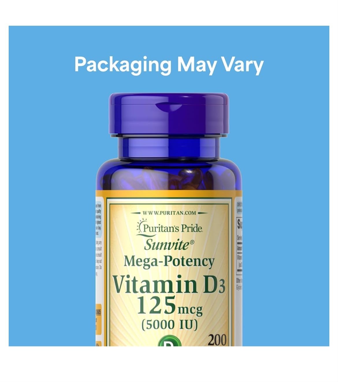 Puritan’s Pride Vitamin D3 50 mcg 2000 IU Super-Potency 200 softgels exp 7/26