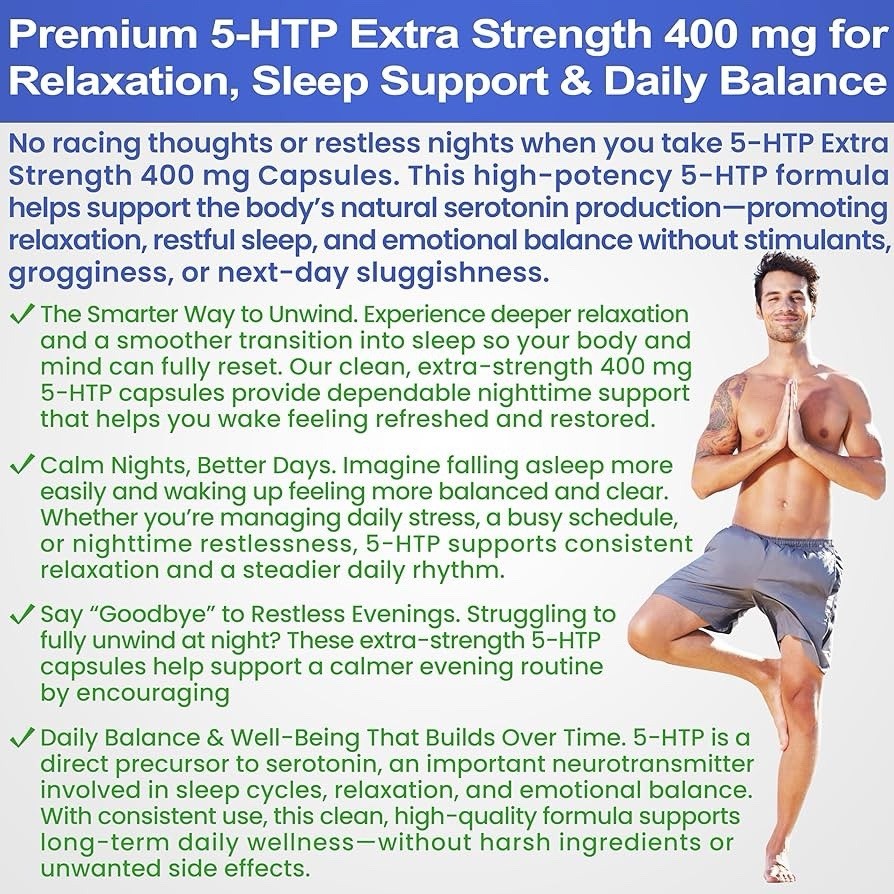 BioWisdom 5-HTP 400mg Extra Strength Stress Management Veg Capsules Exp:02/2029