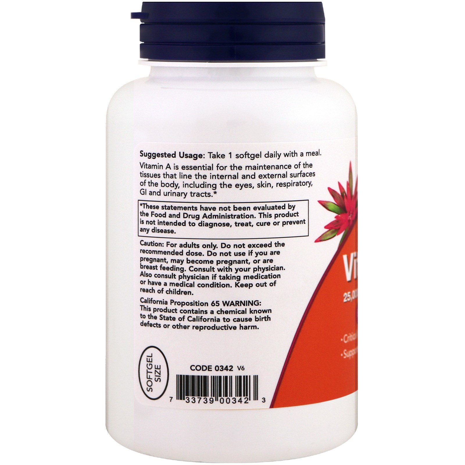 Now Foods Vitamin A 25 000 IU 250 Softgels GMP Quality Assured