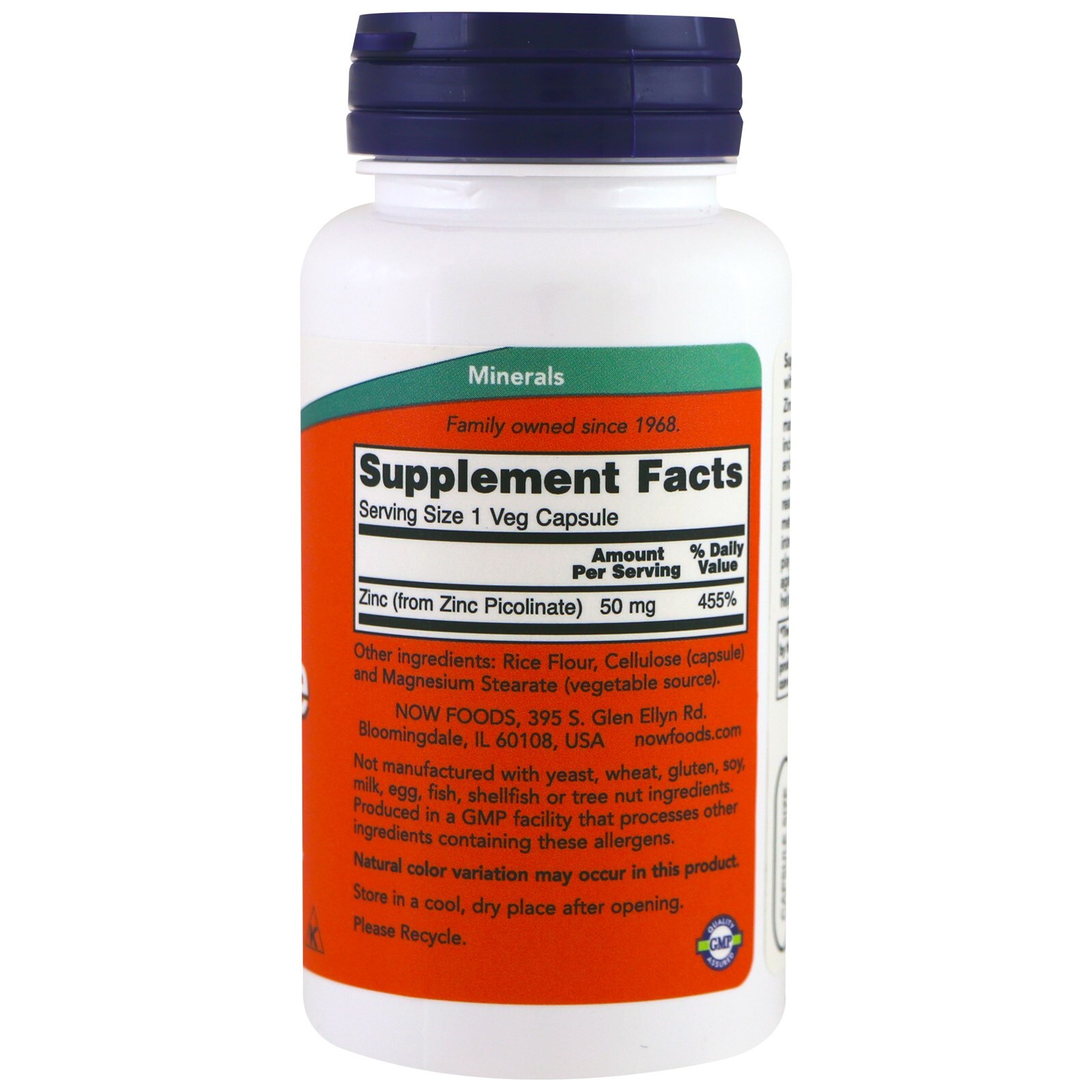 Now Foods Zinc Picolinate, 50 mg, 120 Veg Capsules, 3 Pack