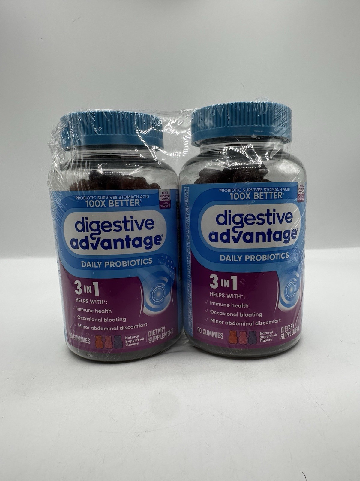 Digestive Advantage Daily Probiotics Gummies 3 in 1, 90 Count, Pack of 2 Exp6/26