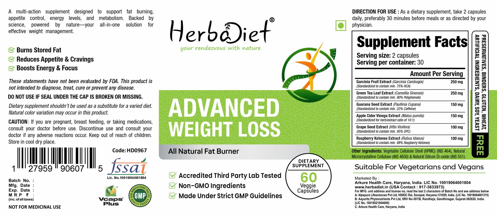 Advanced Weight Loss Supplement Strong Fat Burner Raspberry Ketones Apple Cider