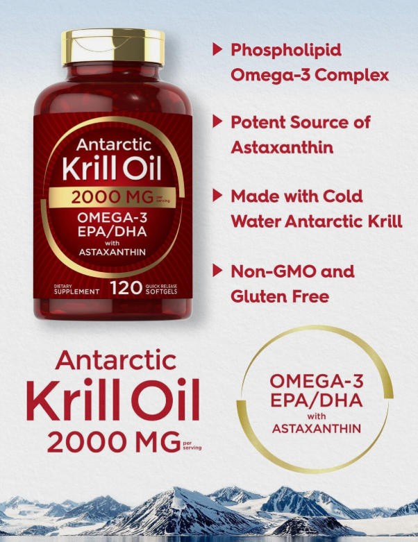 120 Softgels 2000 mg Omega-3 EPA, DHA includes Astaxanthin~ Antarctic Krill Oil