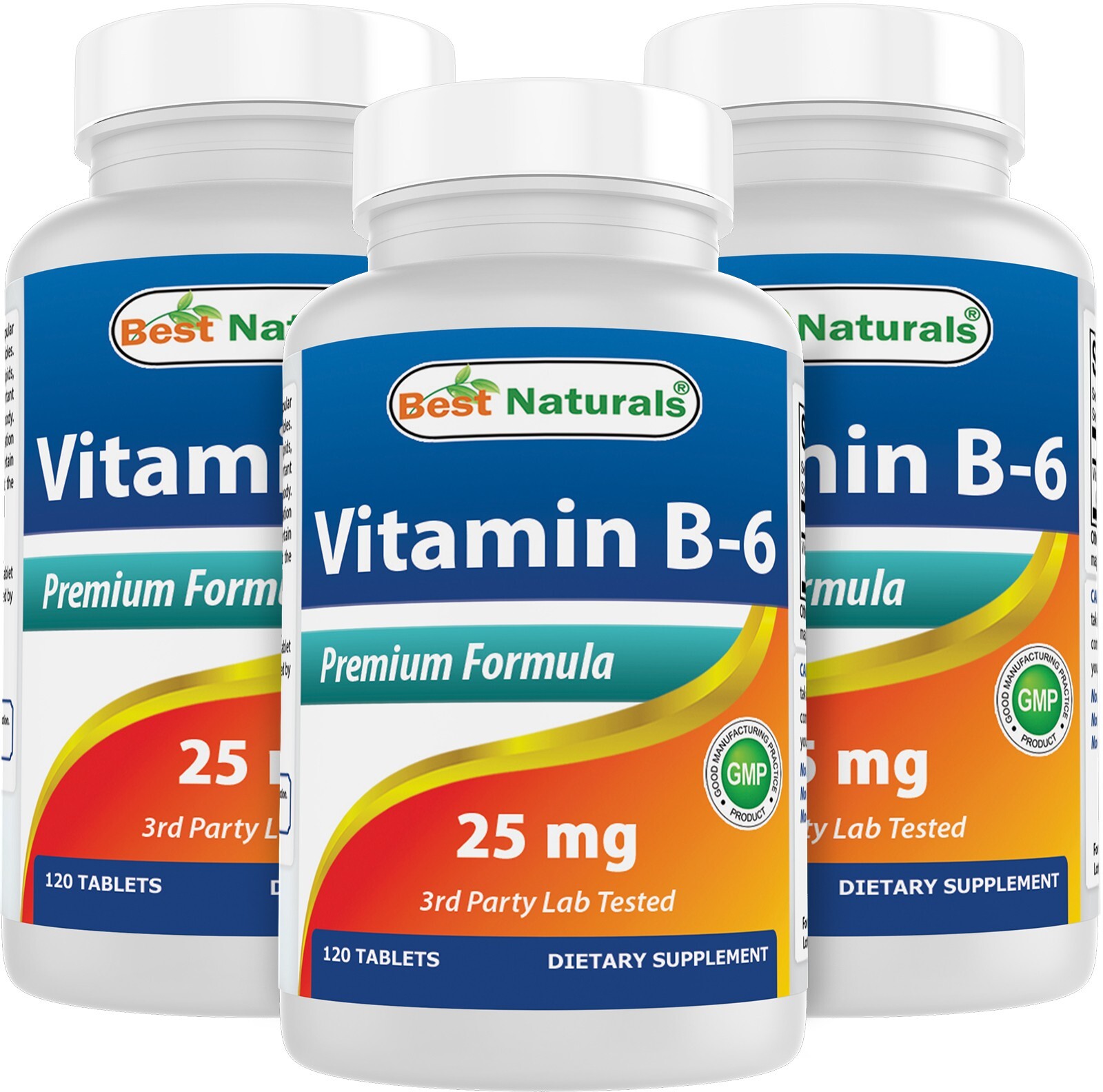 3 Pack Best Naturals Vitamin B6 25mg 120 Tablets