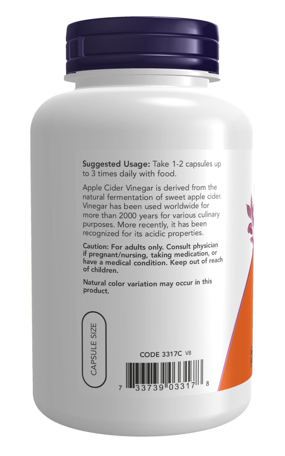 NOW FOODS Pure Apple Cider Vinegar 450 mg 180 Caps 12/2026EXP