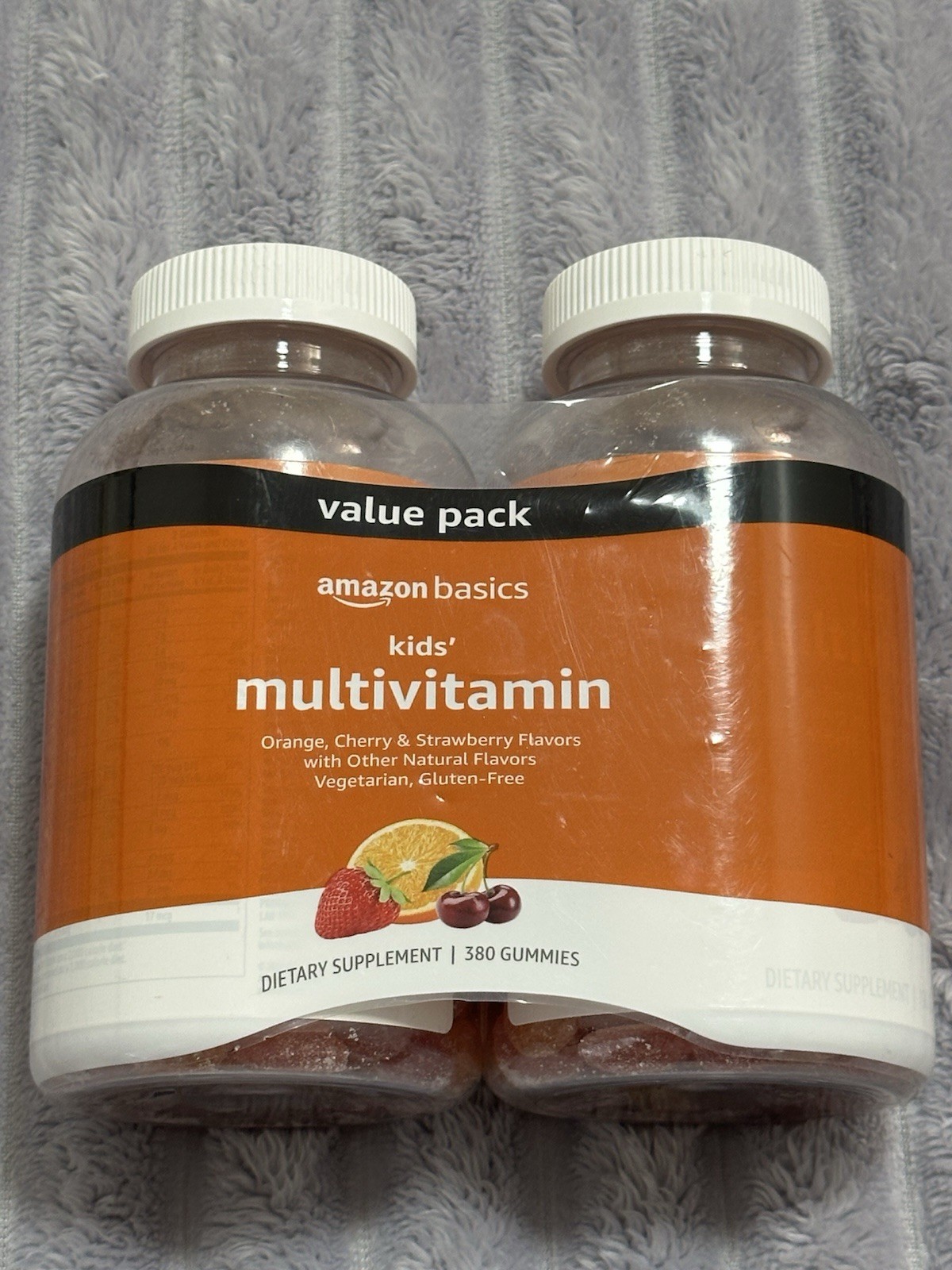 Amazon Basics Kids Multivitamin Gummies 380 Orange Cherry Strawberry Veg GF