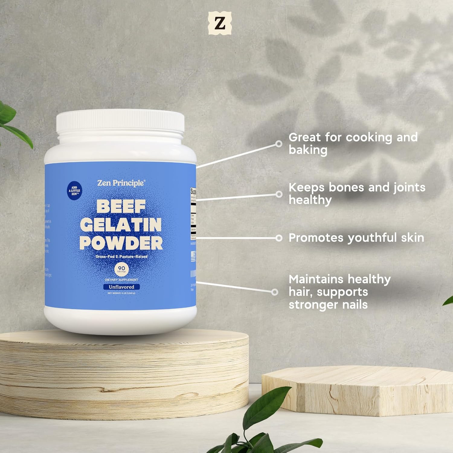 Zen Principle Gelatin Powder, Grass-Fed, 3 Lb, Unflavored, Paleo, Keto