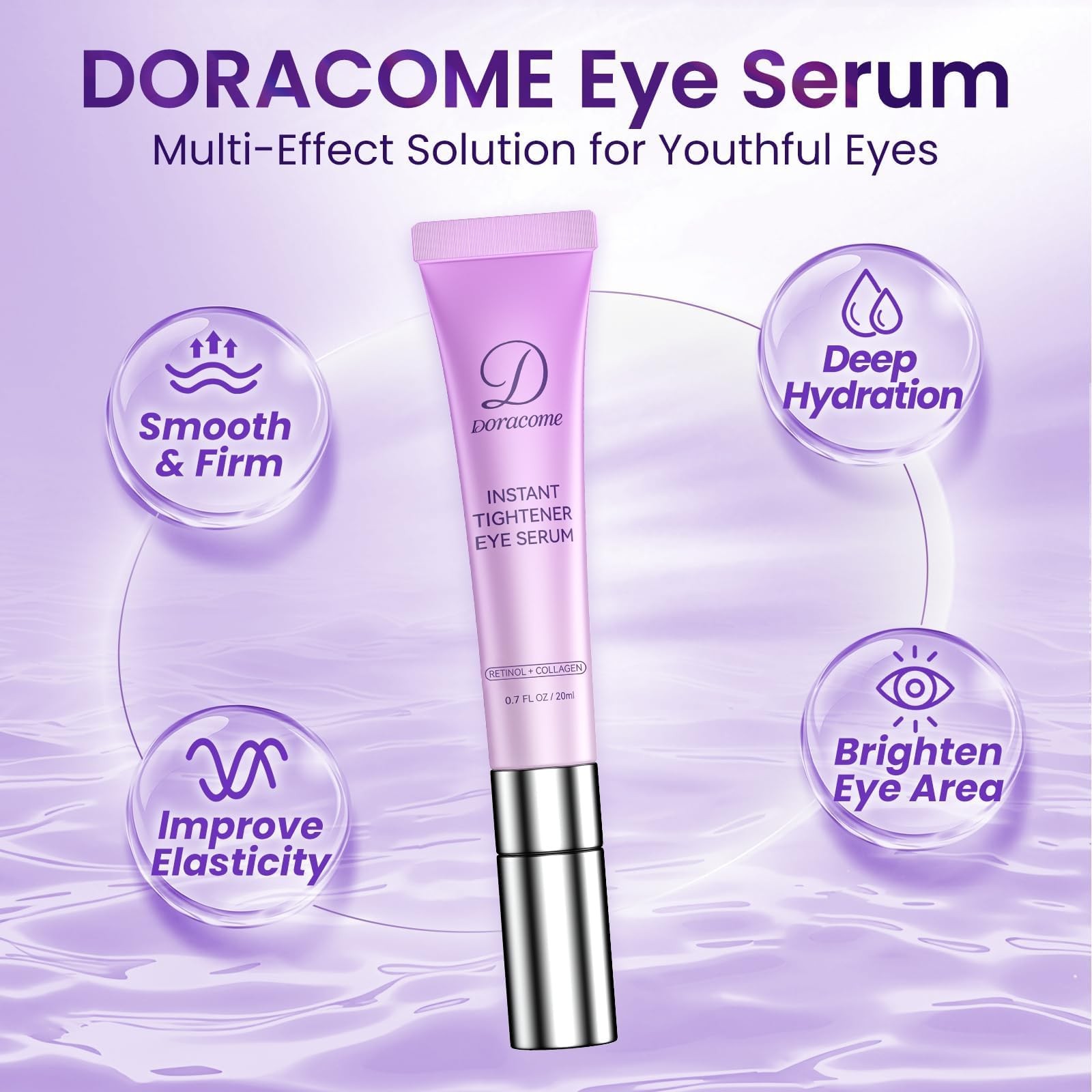 Doracome Caffeine & Retinol Under Eye 0.7 Fl Oz (Pack of 1), Vintage Violet
