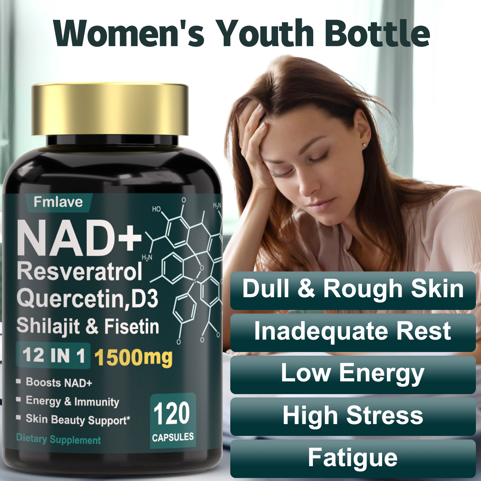 NAD Supplement, 1500Mg – Liposomal NAD+ Supplement with Resveratrol, Nad plus US