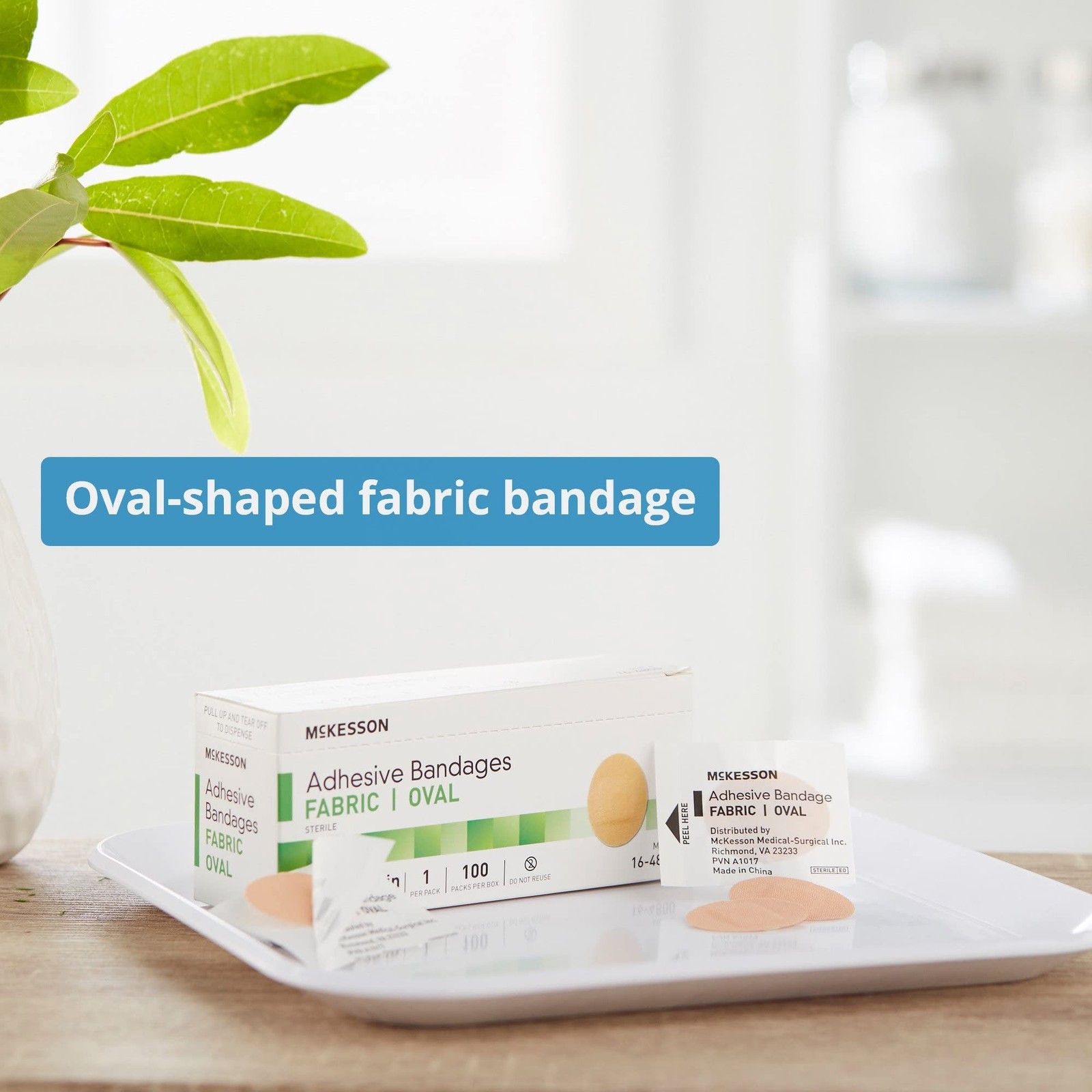McKesson Adhesive Bandages, Sterile, Fabric Oval, 1 in x 1 1/4 in, 100 Count,…