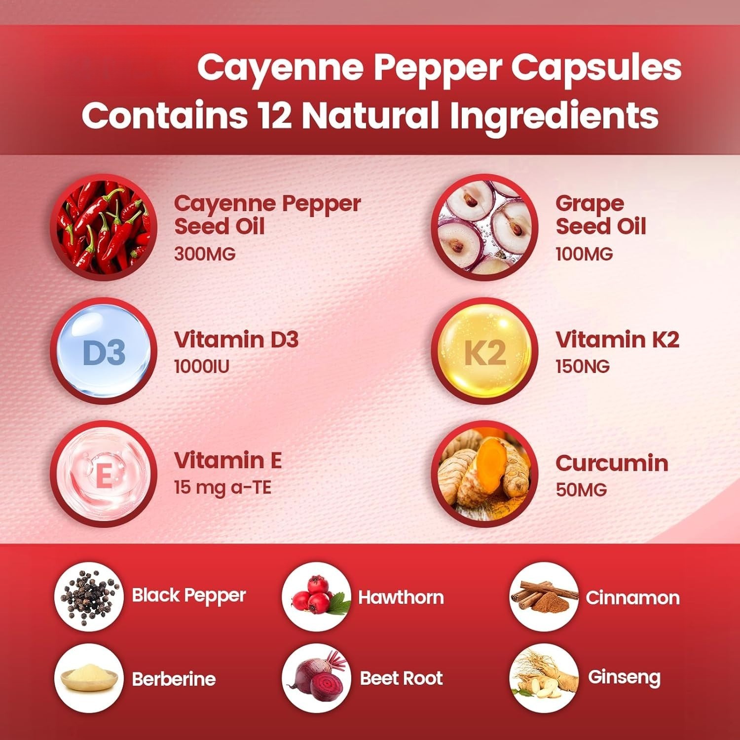 Cayenne Pepper Softgel Support Leg Vein Heart Blood Vessel Health Vitamin D3+K2