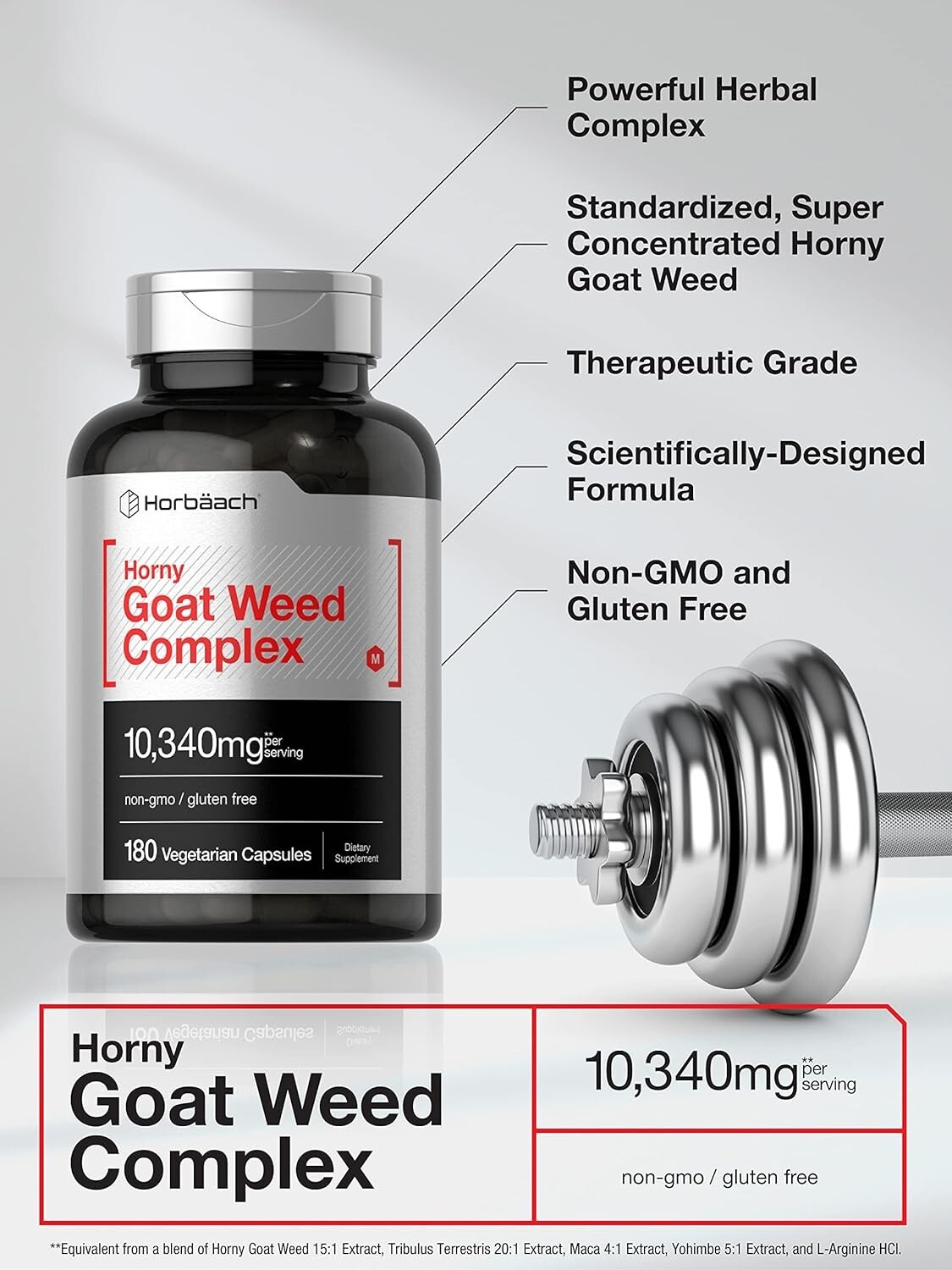 Horny Goat Weed Complex | 10,340 mg | 180 Capsules | Vegetarian | by Horbaach