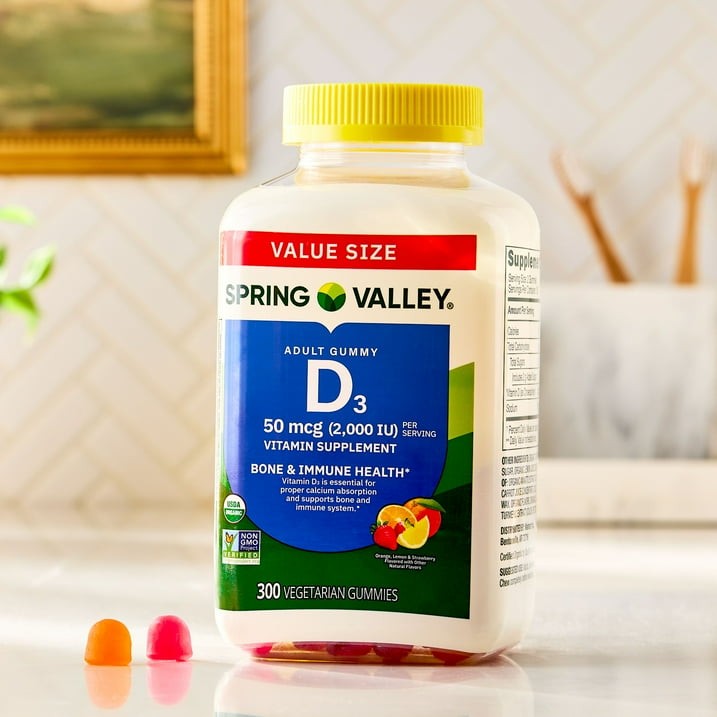 Spring Valley Vitamin D3 Gummies, 50mcg, Assorted Fruit, 300 Count