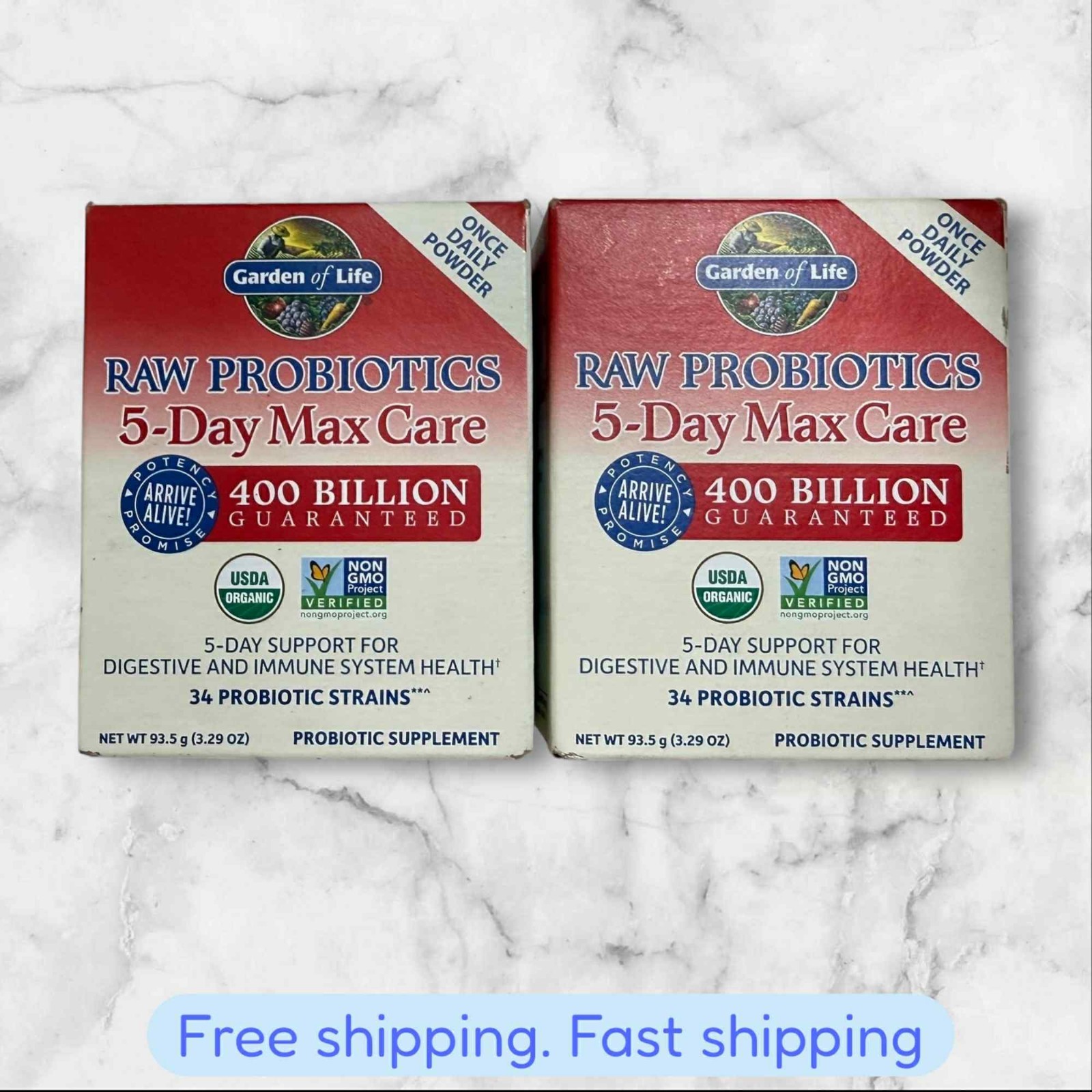 FOR 2 Garden of Life Raw Probiotics 5-Day Max Care 400 Billion 3.29 Oz 06/2026+