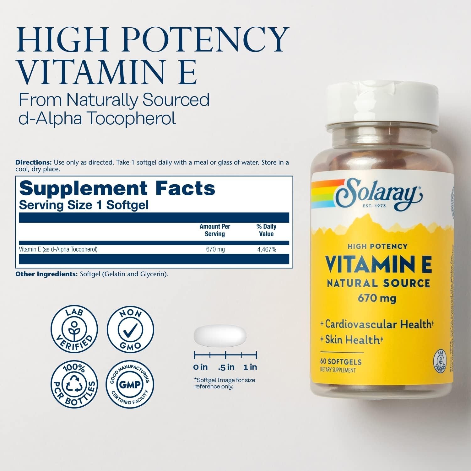 Vitamin E 1,000 IU 60 Softgels By Solaray