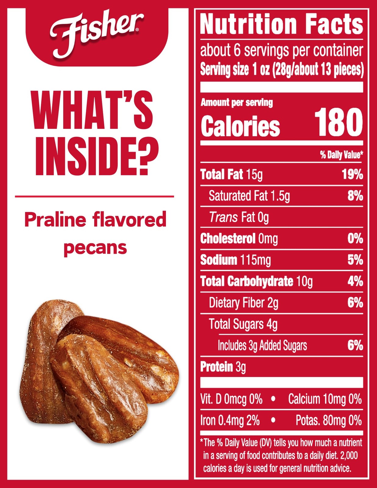 Fisher Snack Praline Pecans, 5.5 oz (Pack of 1), Ounces 1)