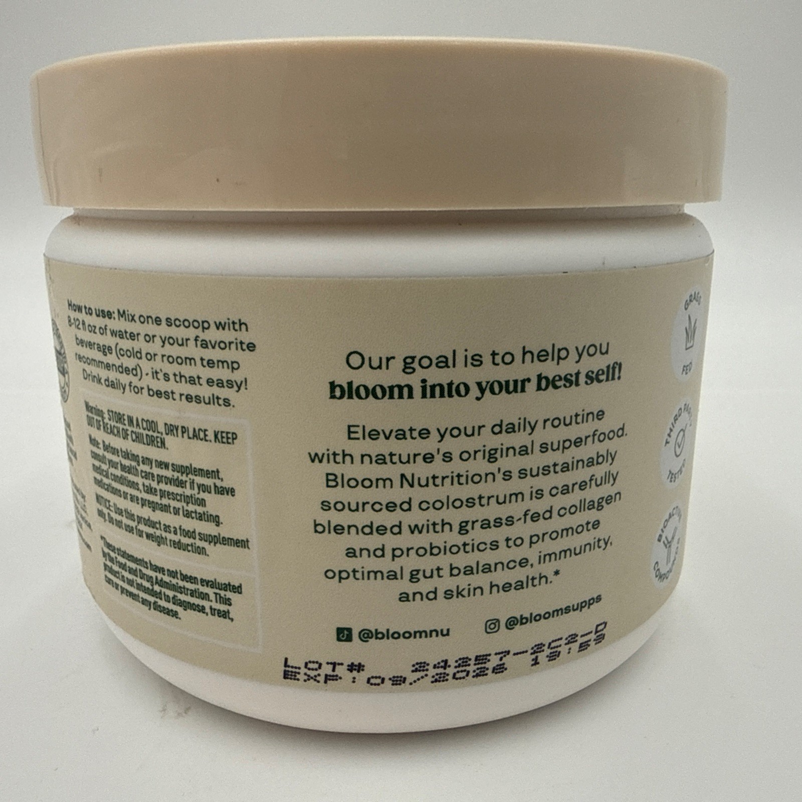 Bloom Colostrum & Collagen Peptides Orange Cream 4.23 Oz EXP 09/2026 Hair & Skin