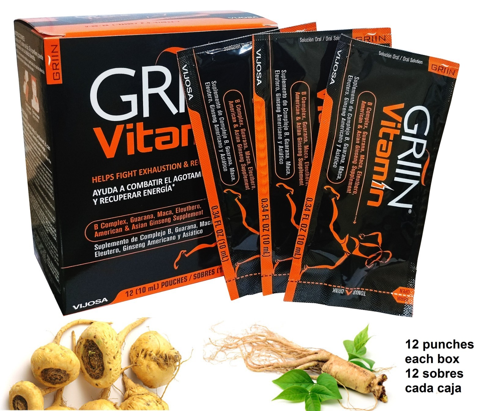 3 GRIIN VITAMIN MACA ROOT ENERGY LIQUID VITAMINS Maca Extract 12 10ml pouches ea