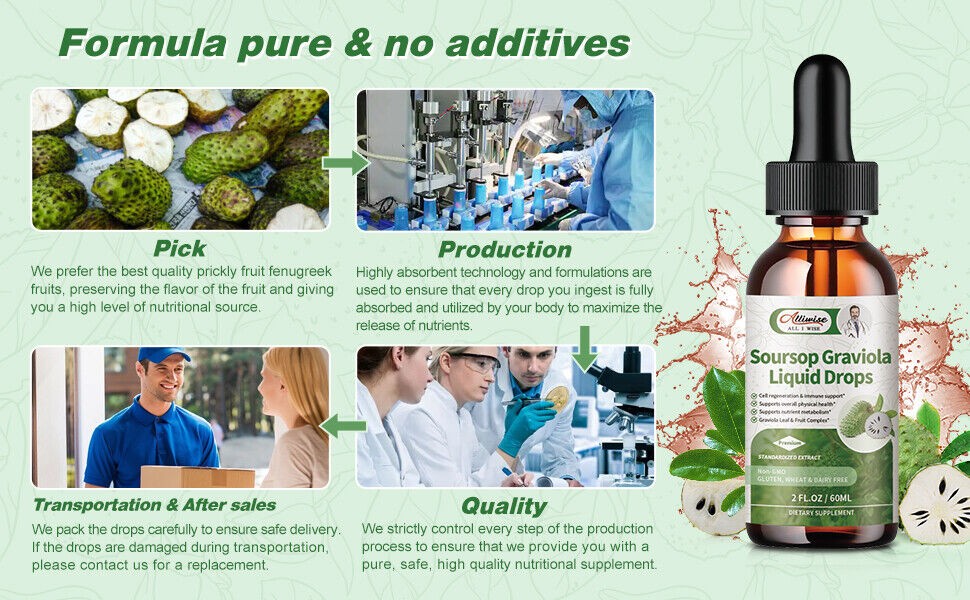 Soursop Graviola Liquid Drop, High Absorption,for Immune Support & Digestive