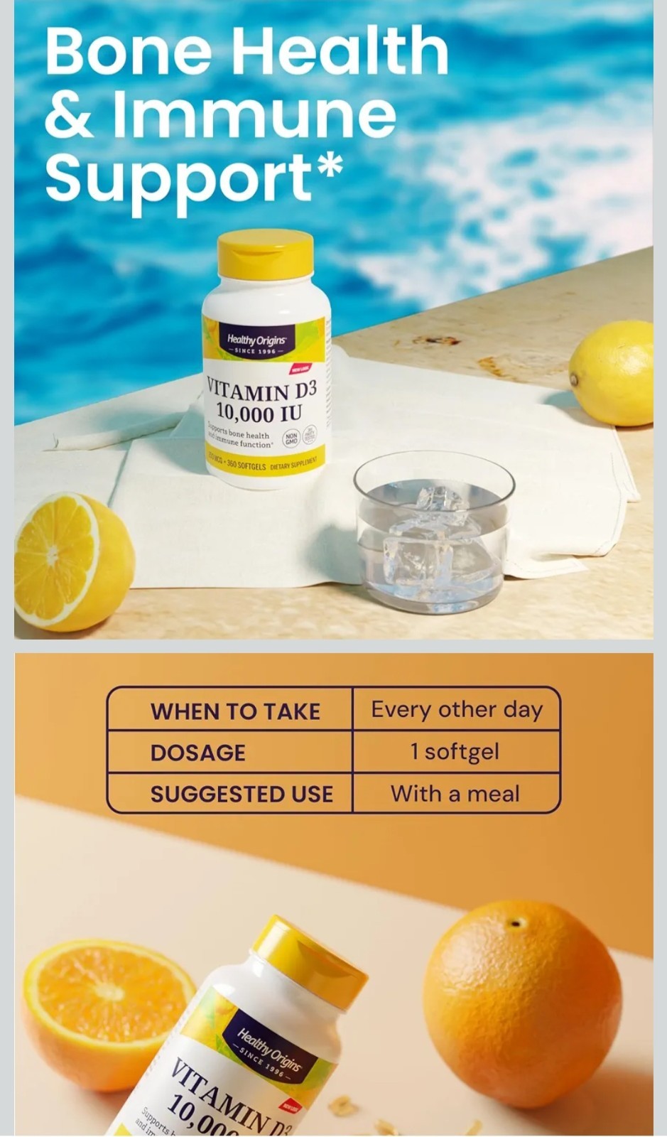 Healthy Origins Vitamin D3 10,000 IU (250 mcg), 360 Liquid Softgels – High…