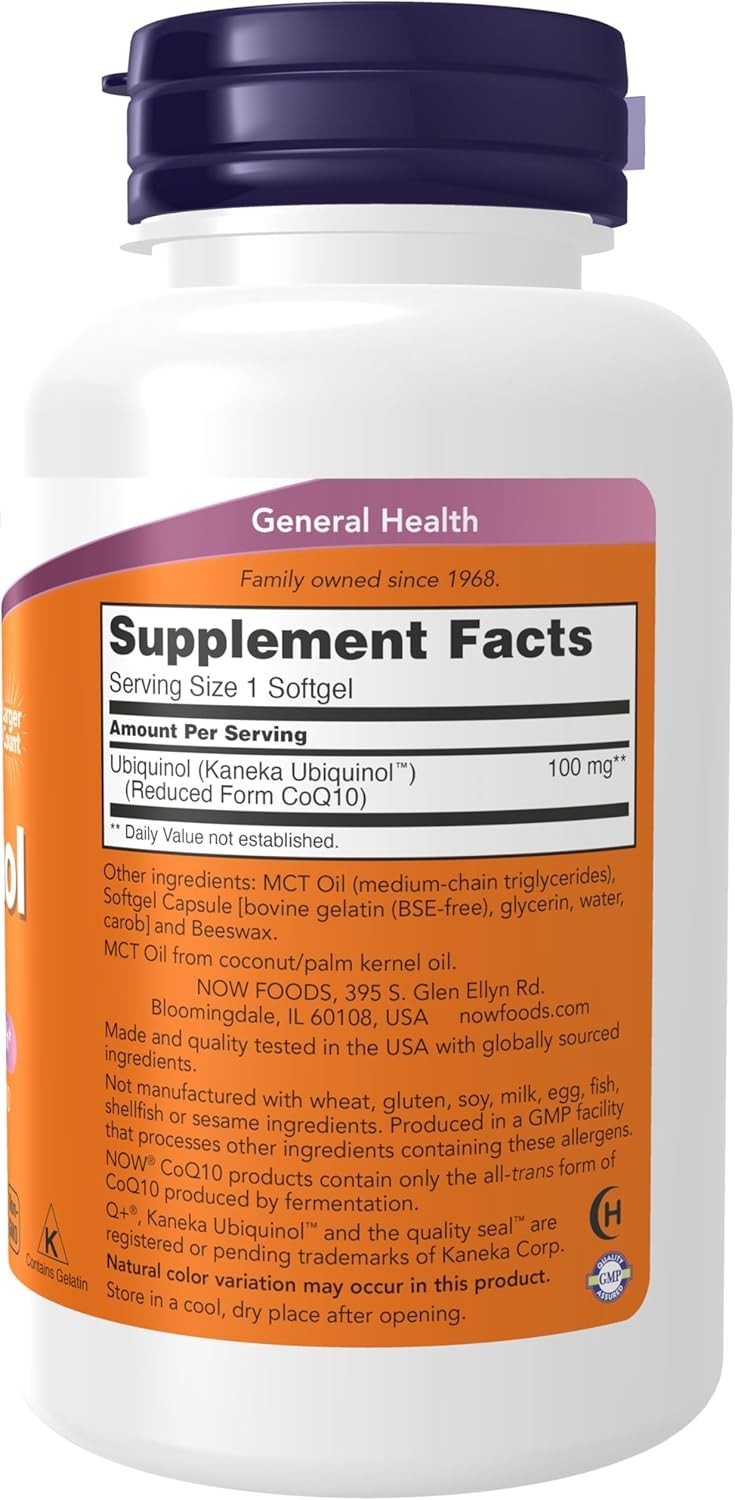 NOW FOODS Ubiquinol 100 mg (Active Form of CoQ10) 120 Softgels NEW BB 02/2029