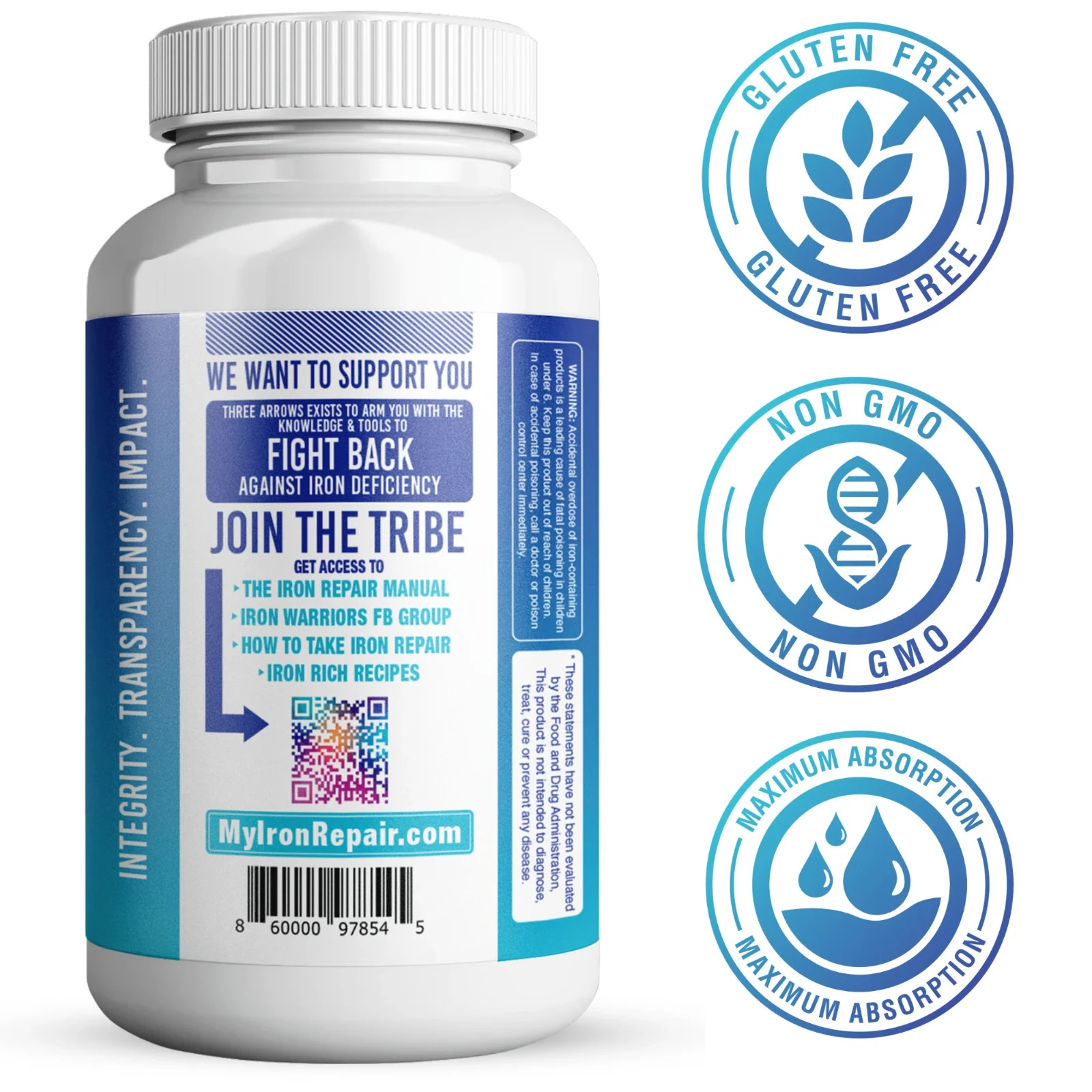 Three Arrows Iron Repair Simply Natural Iron Supplement 90 Ct 05/2027
