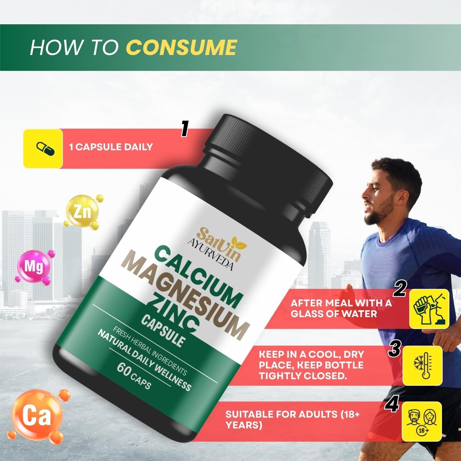 3 Pack SATV.IN Ayurveda Calcium Magnesium Zinc 180 Caps