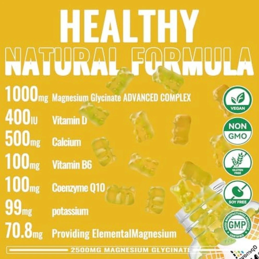 Magnesium Glycinate Gummies 2500mg – Sugar Free Magnesium Potassium Supplement w