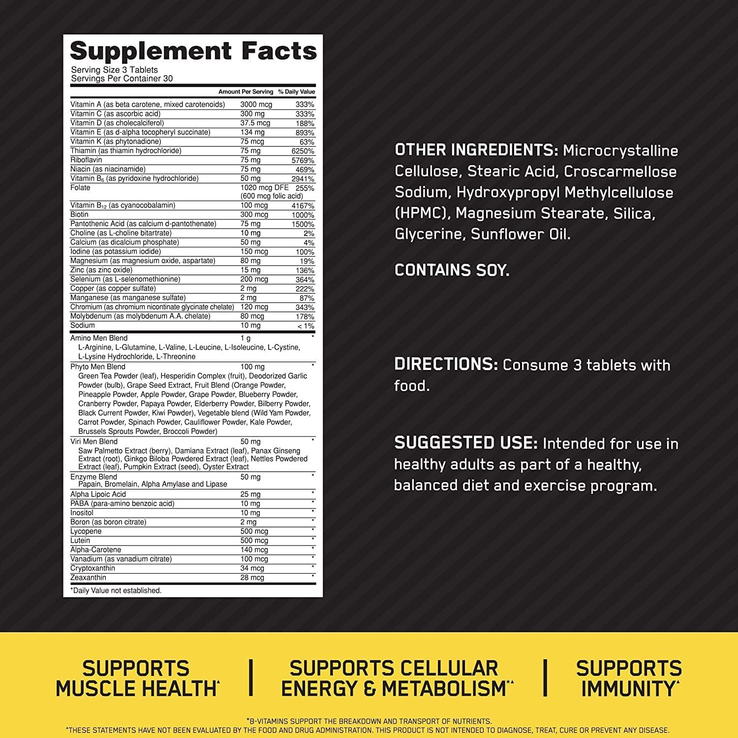 90 Count Opti-Men, Mens Daily Multivitamin Supplement Vitamin C, Zinc and Vit