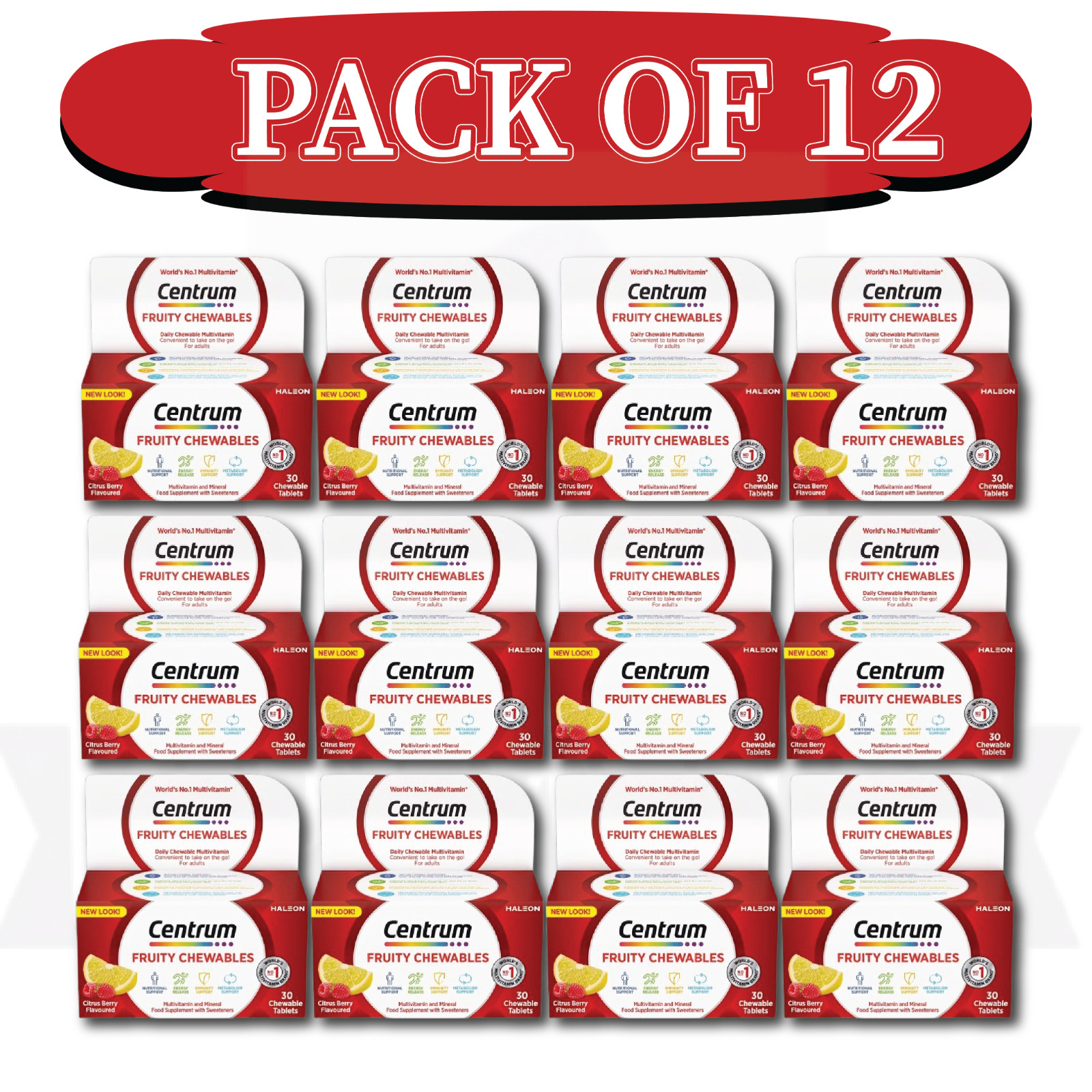 Centrum Fruity Chewables 30ct (30COUNT X 12) PACK OF 12