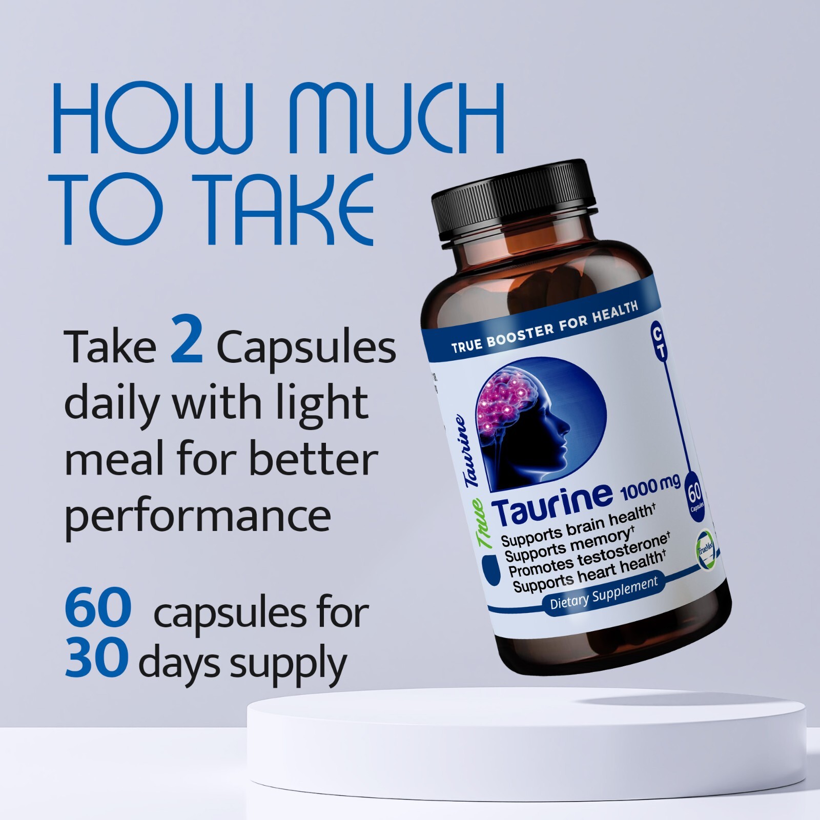 TrueMed Taurine 1000 Mg Supplement 60 Capsules