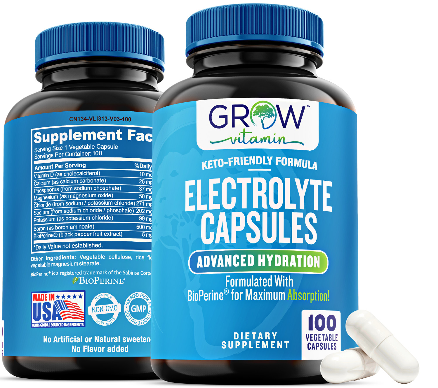 Berg Like Electrolyte CAPSULES, Advanced Hydration with BioPerine, 100 servings.