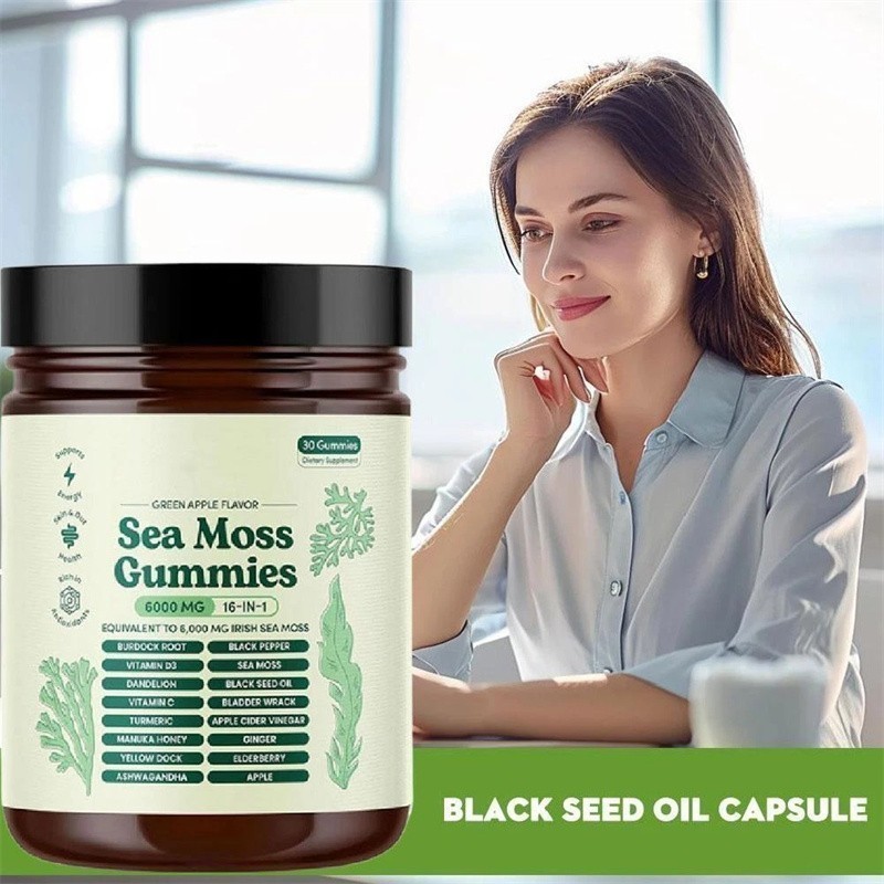 16-in-1 Organic Sea Moss Gummy Irishmoss Extract 6000Mg | Green Apple Flavor US