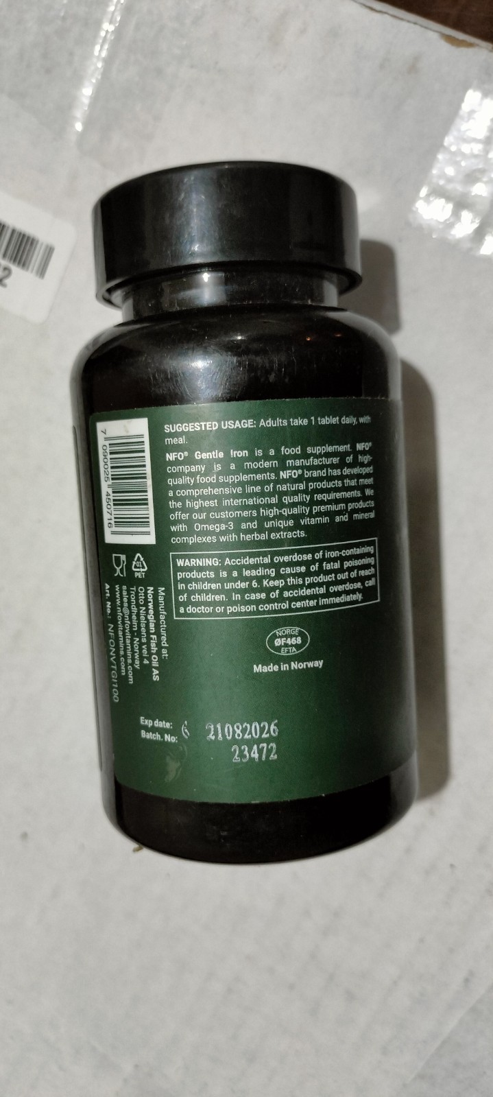 New Sealed Exp. 21.08.2026 NFO Gentle Iron 25 mg 100 Tablets Made In Norway
