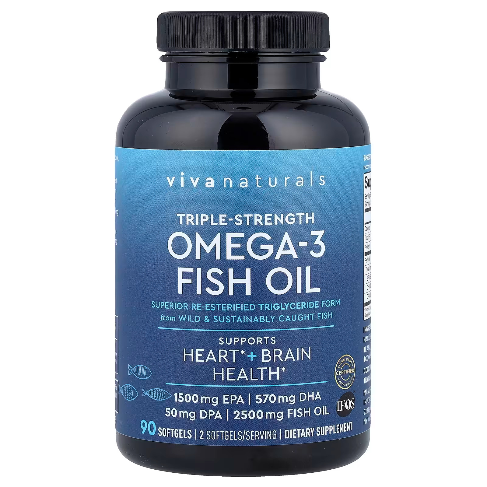 Viva Naturals Triple Strength Omega 3 Fish Oil Supplement – 2500 mg 90 softgels