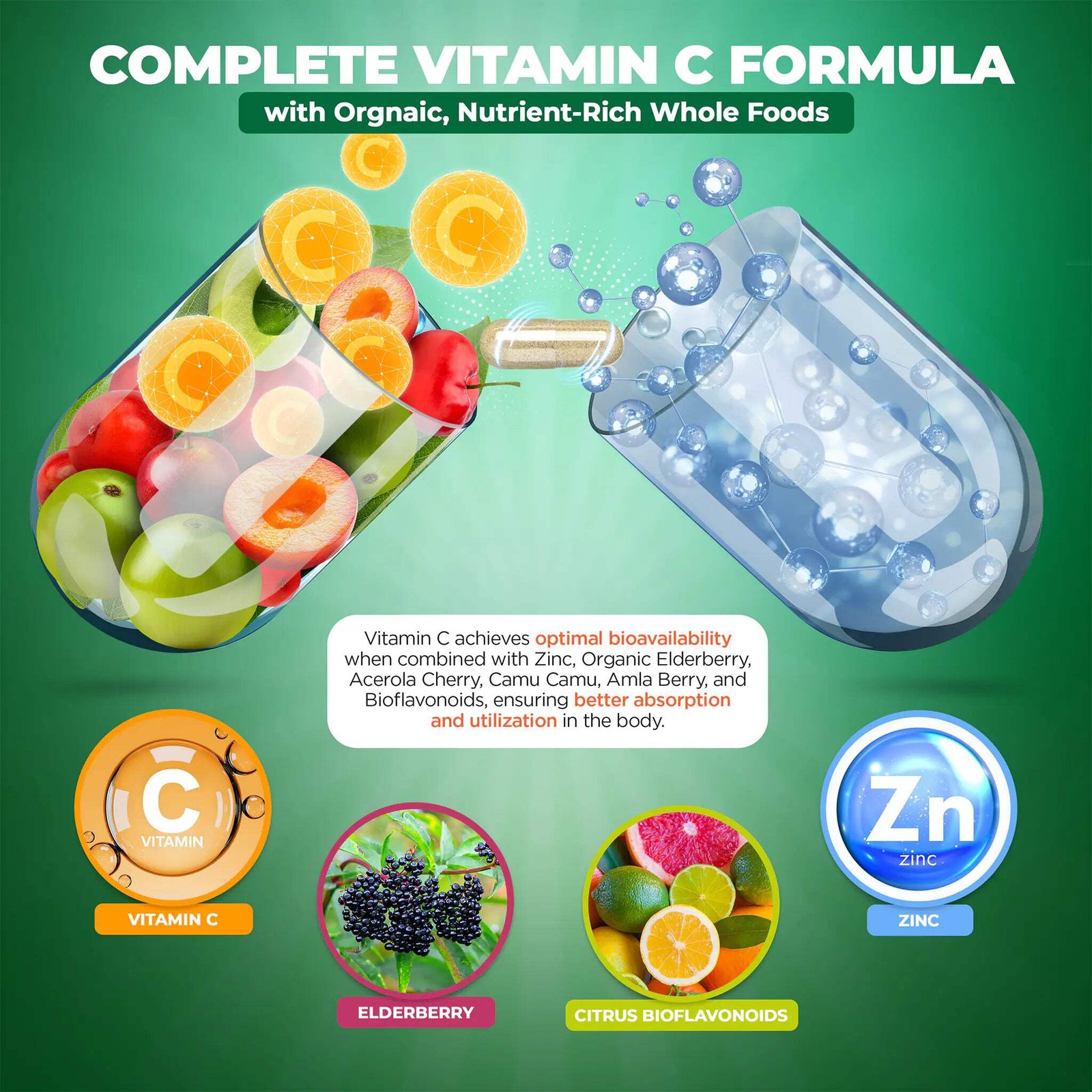Liposomal Vitamin C with Zinc, Organic Elderberry