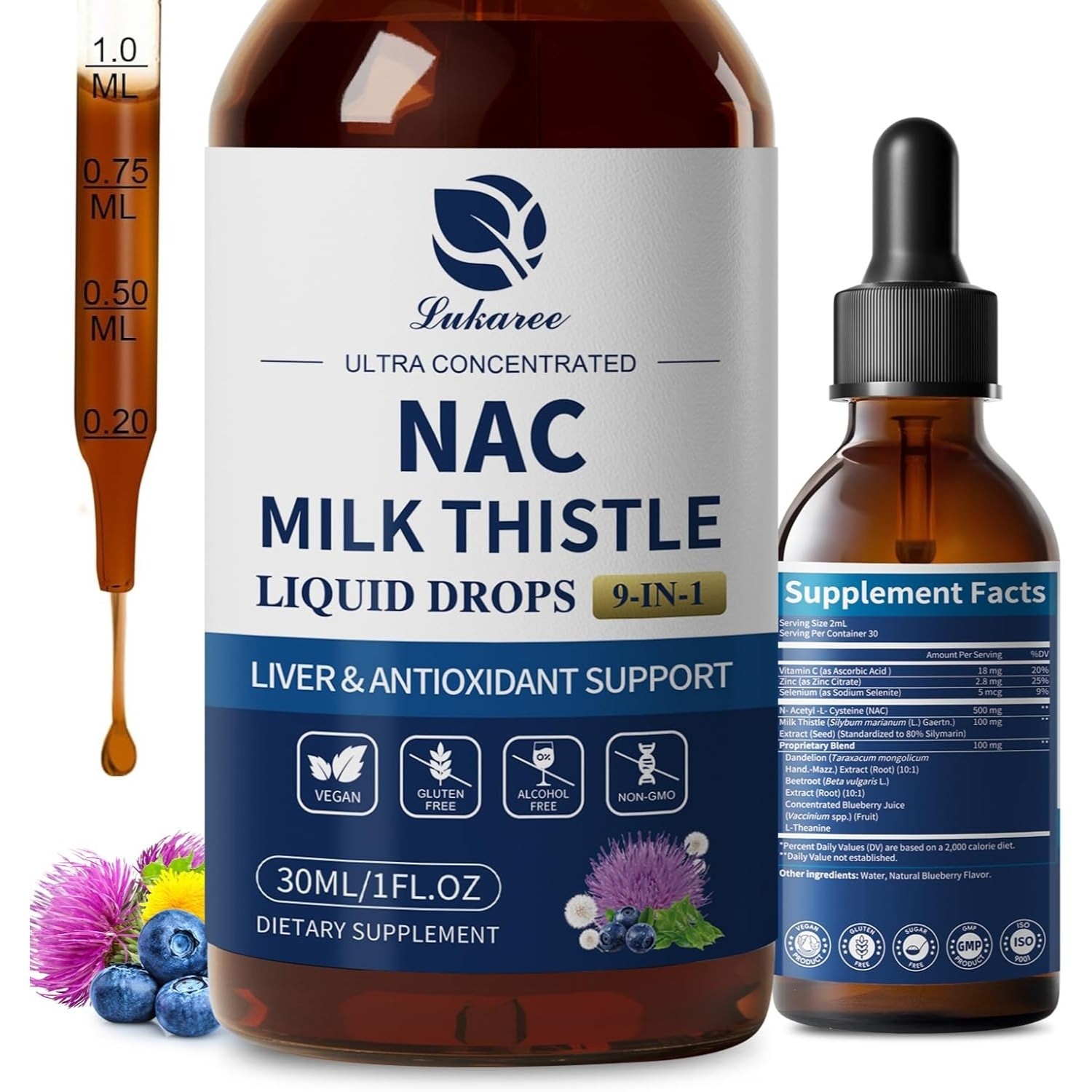Lukaree Liposomal NAC Supplement N-Acetyl-L-Cysteine 600mg with Milk Thistle Ami