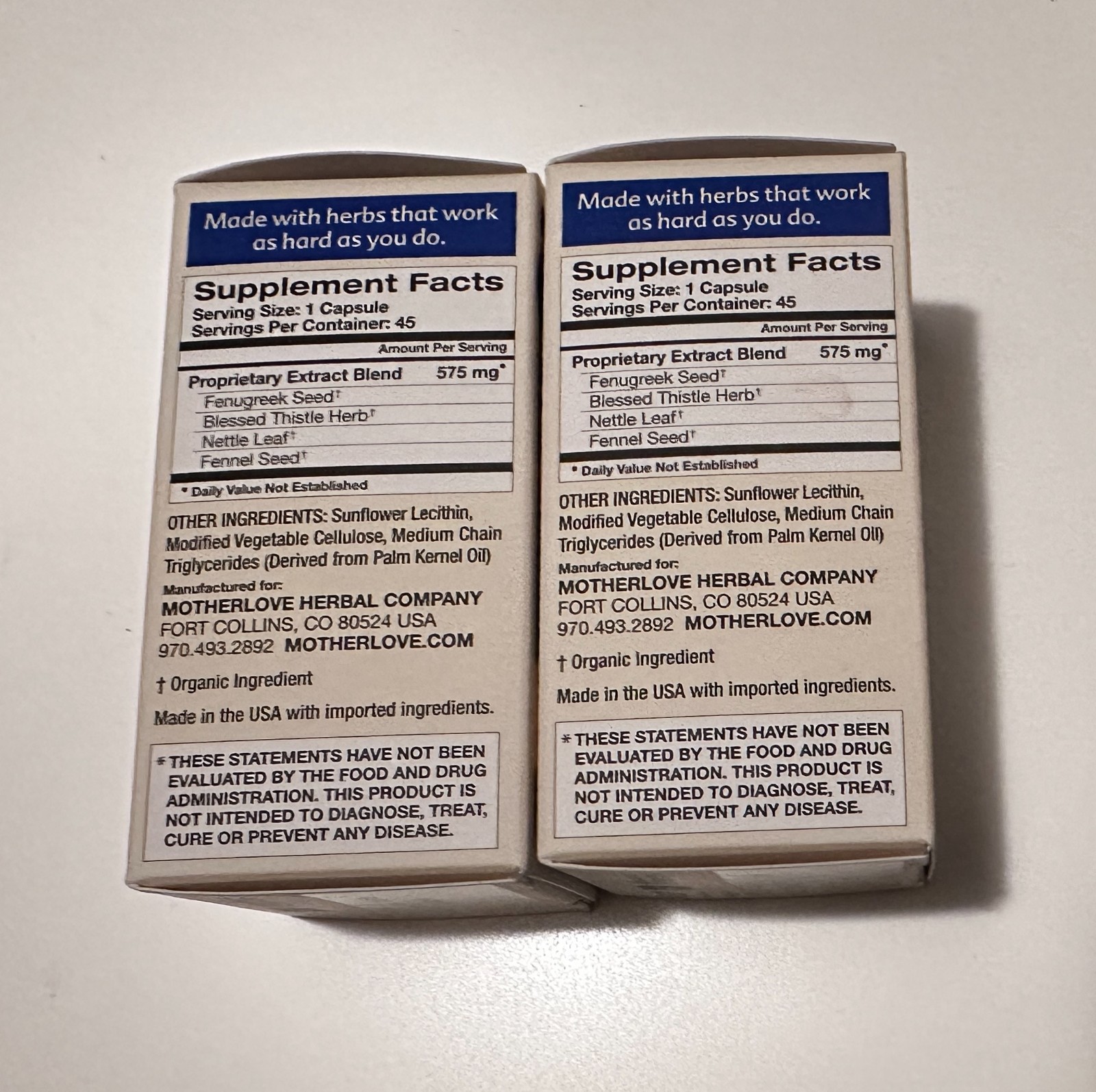 Lot of 2 Motherlove More Milk Plus Supports Lactation 45 Capsules Exp 3/28 plus