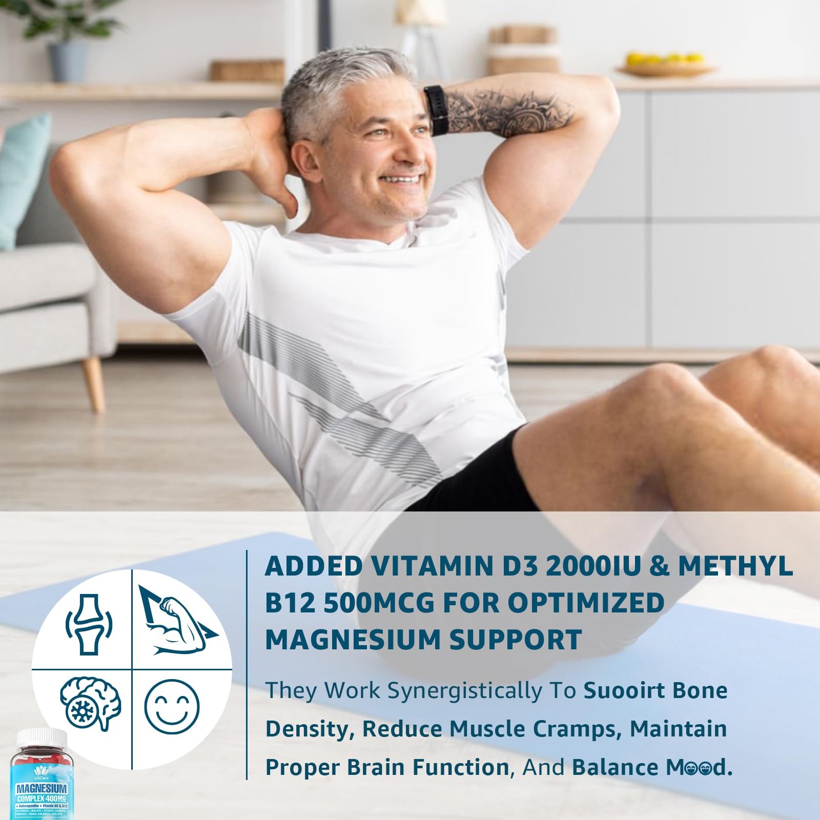 Magnesium Complex Gummies for Women Men 400mg, 8 Forms 60 Count (Pack of 2)