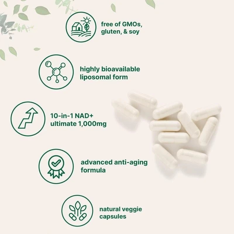 Liposomal NAD+ Ultimate 1,000mg – 60 Veggie Capsules – 10-in-1 with Resveratrol
