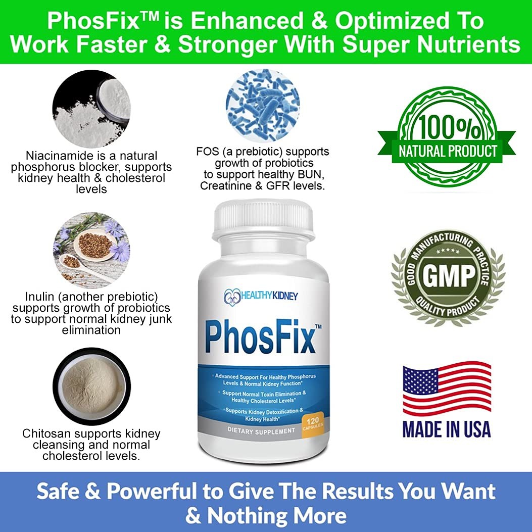 PhosFix 120 Pills Phosphorus Binder with Chitosan for Supporting Normal…