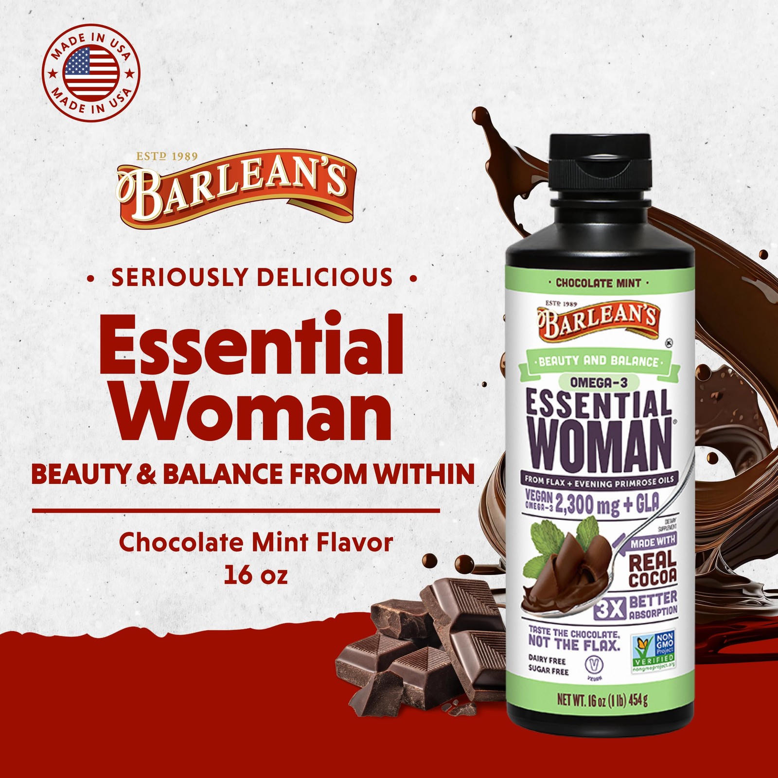 Women�s Omega 3 6 9 Liquid Supplement Chocolate Mint 16oz Hair Skin