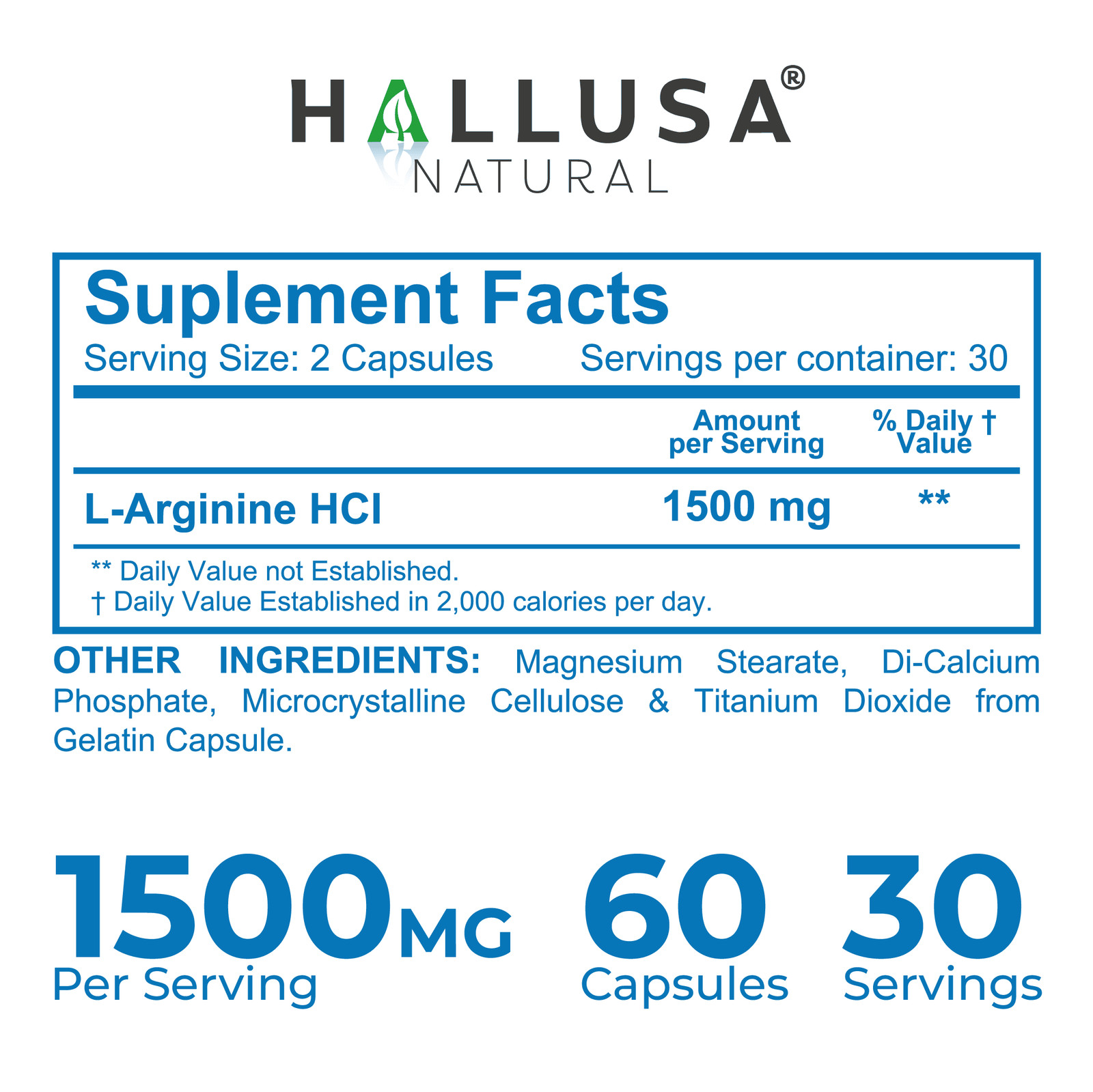 L-Arginine 1500mg Capsules | Heart & Athletic Health Support | 60 Count