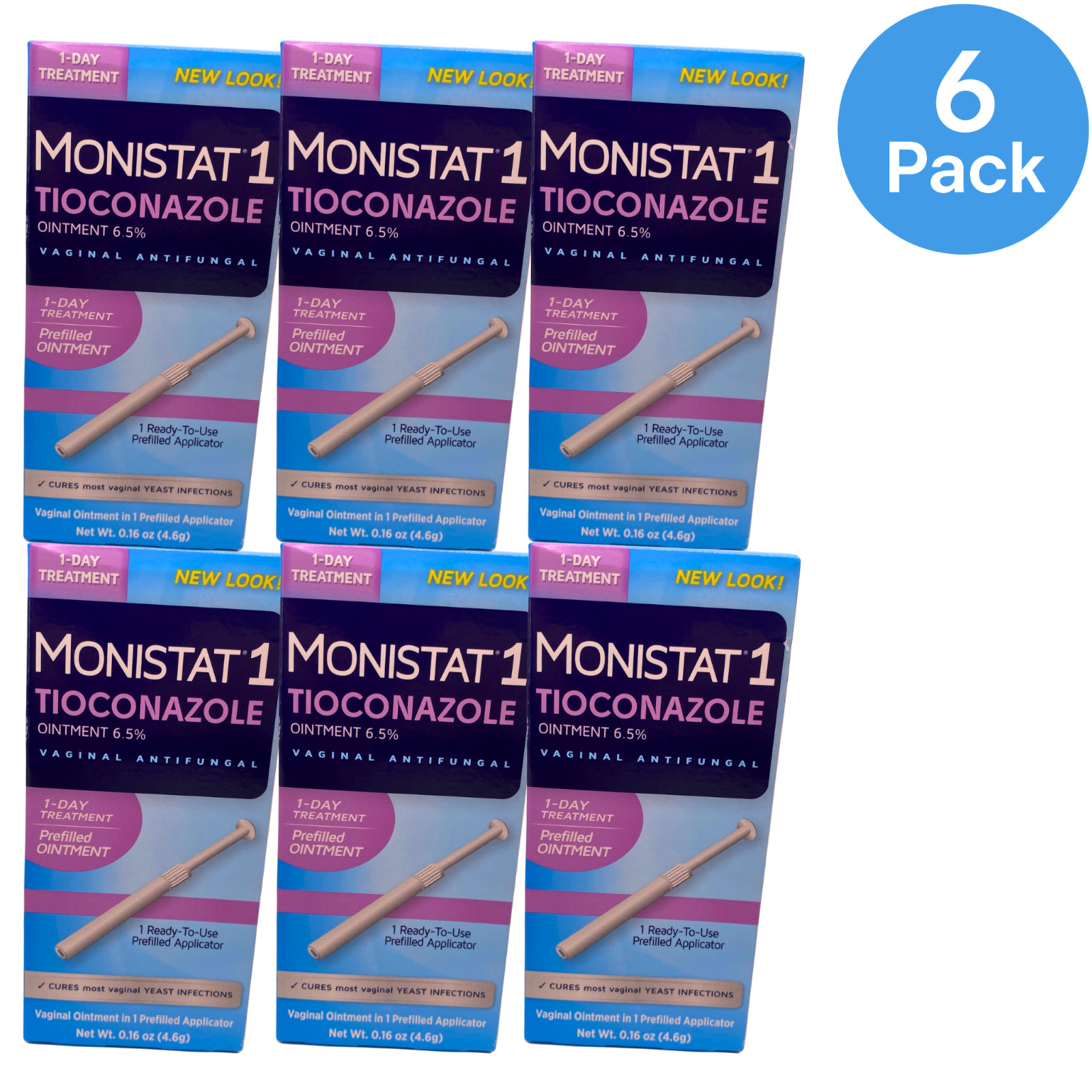 Monistat 1 Tioconazole Ointment 6.5% Vaginal Antifungal 1-Day Treatment 6 Pack