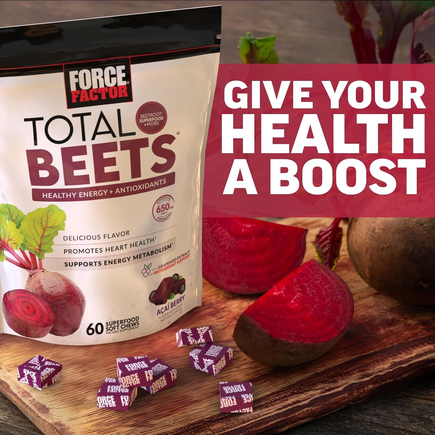 Enjoy Delicious Heart Support with Total Beets Soft Chews – 60 Count Acai Flavor
