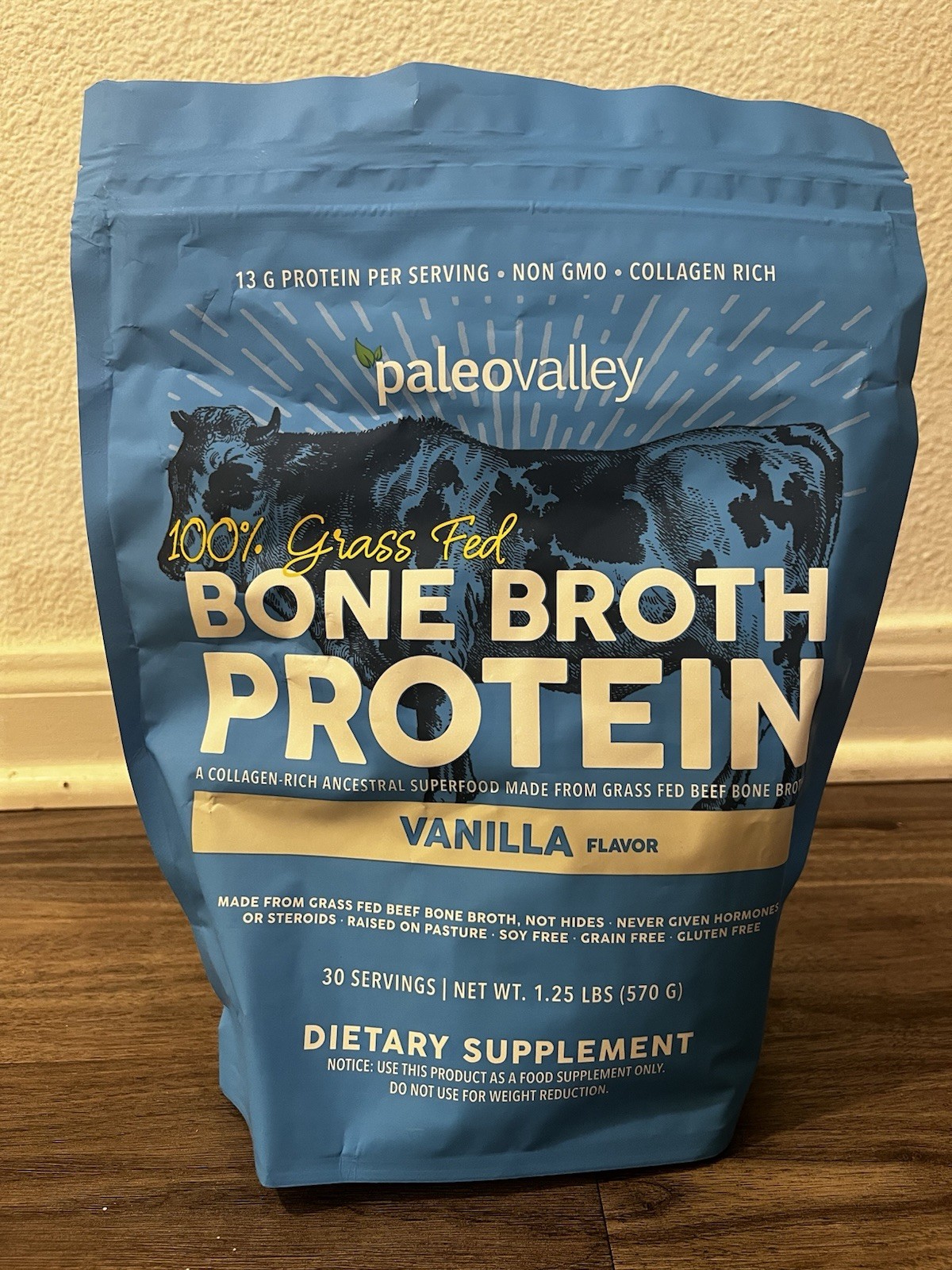 Paleovalley 100% Grass Fed Bone Broth Protein Powder Vanilla Rich in Collagen
