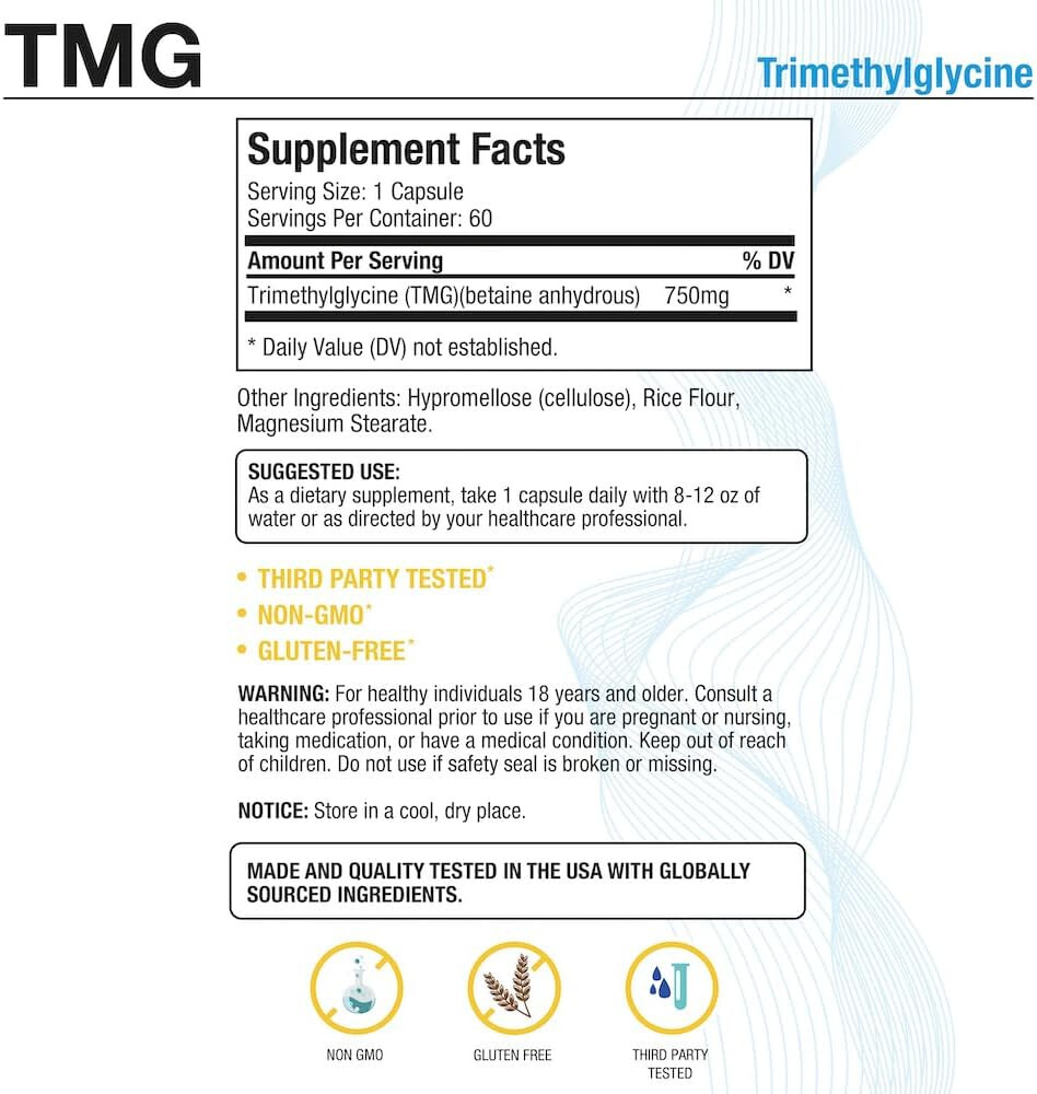 Purege Labs TMG 750 mg – Trimethylglycine Supplement 60 Capsules 1 pk