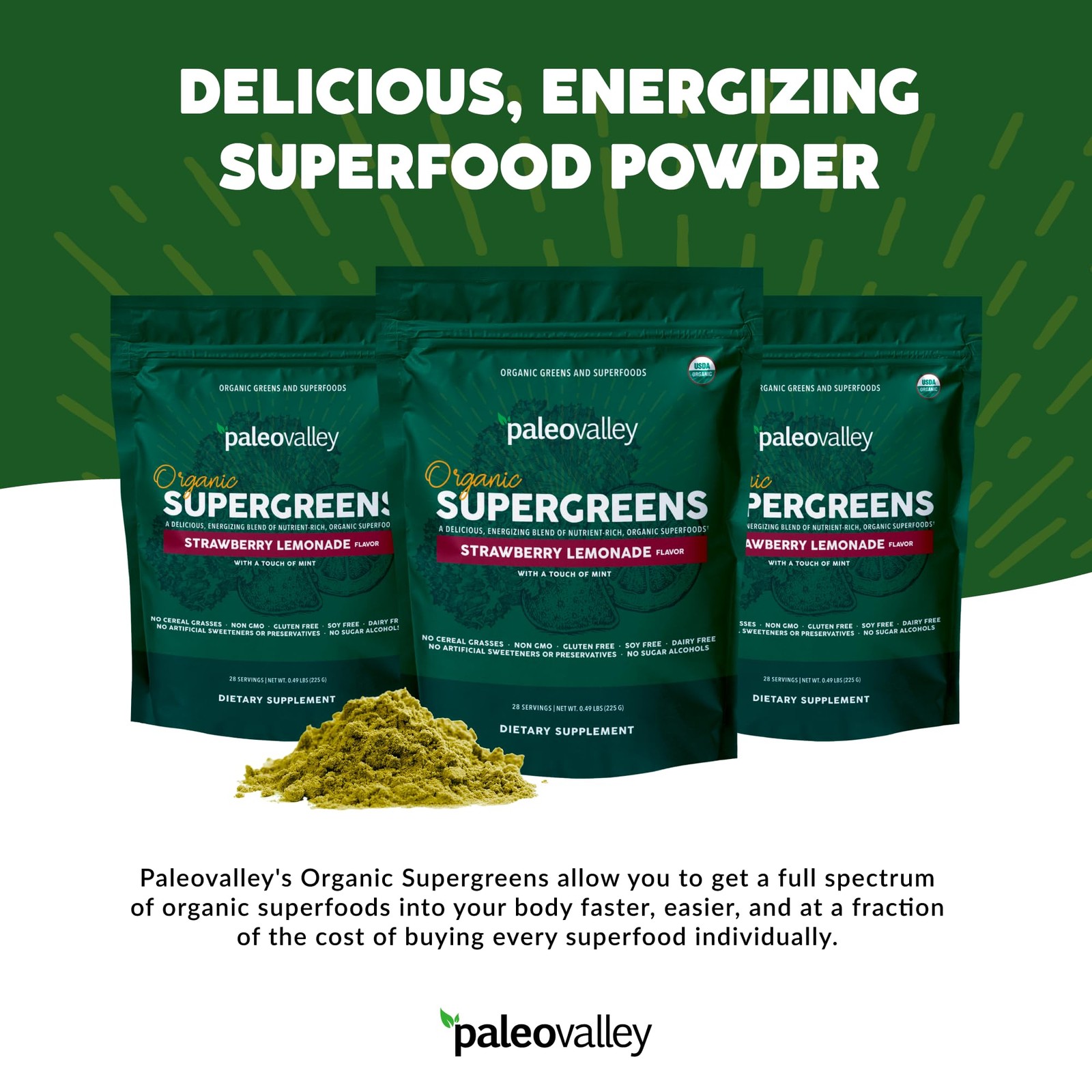 Organic Supergreens – Organic Greens Powder Superfood for Immune Support28 Servi