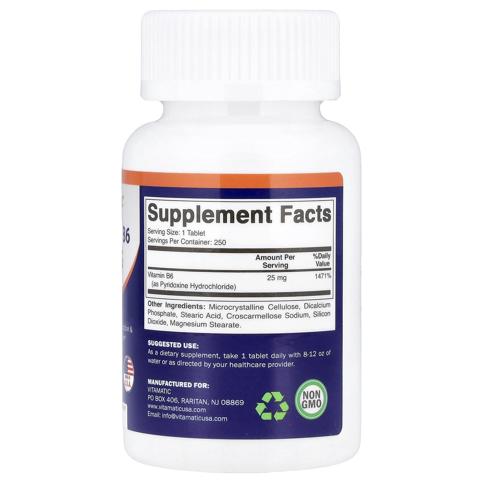 Vitamin B6, 25 mg, 250 Tablets